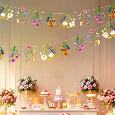 Dailygoods- Bloemenslinger Duurzaam PVC - Kleurrijke Banner - Wilde Bloemen - Feestdecoratie - Binnen/Buiten - Dubbelzijdige Print