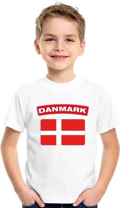 Supporters kleding - t-shirt van vlag Denemarken - wit - voor kinderen - korte mouwen - sport 110/116