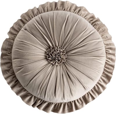 Rond sierkussen, 35 cm, rond, ruches, bloemkussens, vloerkussens voor woonkamer, bank, bed, stoel, vloer, auto, woondecoratie (grijs)