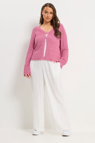 Yours Roze Pointelle Gebreid Vest Size 46-48