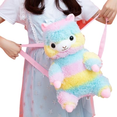 40cm Pluche Alpaca Rugzak Gevuld Cartoon Dier Dubbele Schouders Tas Pluche Wit Regenboog Kleuren Tas Voor Winkelen Cadeau 40cm backpack