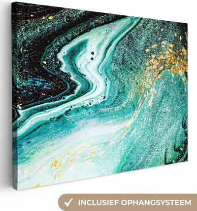 Canvas schilderij 40x30 cm - Wanddecoratie Marmerlook - Blauw - Goud - Glitter - Luxe - Marmer - Muurdecoratie woonkamer - Slaapkamer decoratie - Kamer accessoires - Schilderijen op canvas