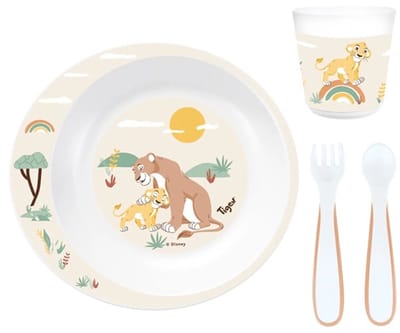 Tigex - Disney Leeuwenkoning Serviesset voor Kinderen – Bord, Beker 180 ml & Bestek – Magnetron- & Vaatwasserbestendig- 6m+ 6+ m