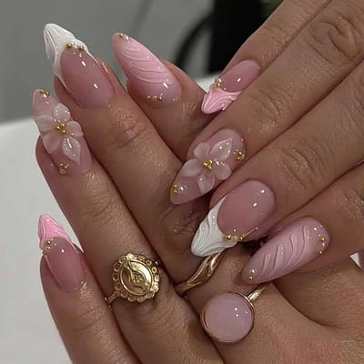 Dailygoods- Kunstnagels 24 Stuks - Franse Pers Bloemvorm - Veelkleurig - ABS-Kunststof - Maat: 12 Verschillende Maten - Eenvoudig Te Gebruiken - Nepnagels
