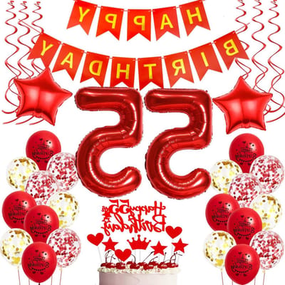 Verjaardags Decoratie 55e verjaardag vrouwen rood- ballonnen folieballon taartdecoratie 55 jaar