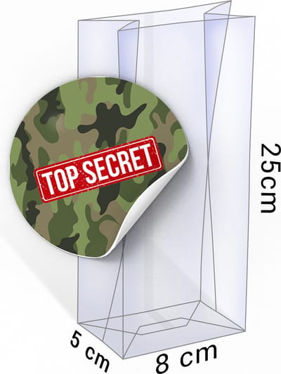 20x Uitdeelzakjes + Camouflage Stickers - 80 x 50 x 250mm | Blokbodemzakjes transparant | Plastic Zakjes | Cellofaanzakjes | Uitdeelzakjes transparant | Uitdeelzakjes kinderfeestje | Cadeauzakjes | Inpakzakjes | Traktatie zakjes