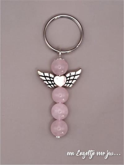 Geluksengel van Edelsteen Rozenkwarts - Edelsteen sleutelhanger - Tashanger - Beschermengel - Geluksengeltjes - Natuursteen sleutelhanger - Beschermengeltje - Guardian Angel - Gelukspoppetje