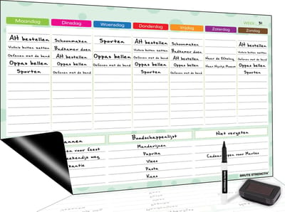 Brute Strength - Magnetisch Weekplanner whiteboard (20) - A3 - Planbord - Familieplanner  - Gezinsplanner - To Do Planner