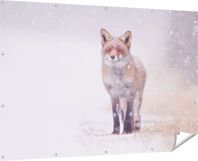 Gards Tuinposter Vos in de Sneeuw - 180x120 cm - Tuindoek - Tuindecoratie - Wanddecoratie buiten - Tuinschilderij