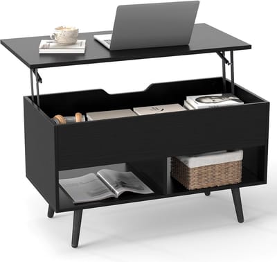 Verstelbare Salontafel met Opbergruimte en Liftfunctie - Uitschuifbaar Zwart