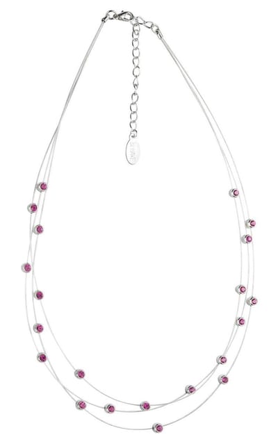 Behave® Ketting zilver-kleur met roze steentjes 40 cm