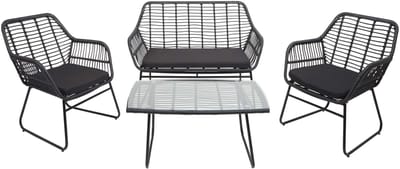 Polyrattan garnituur MCW-G17a, tuinset zitgroep stoel, touw ~ antraciet, bekleding antraciet zonder sierkussens