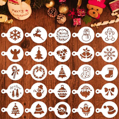 Dailygoods- Cookie Stencil Set 25 Stuks - Kerstman/Kerstboom/Sneeuwvlok - Decoratievormen - PET-Plastic - 3,4x2,6 Inch - Voor Taarten/Koekjes - Koekjesmal