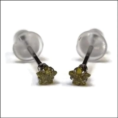 Aramat Jewels | Oorbellen | RVS Zweerknopjes Ster met Zirkonia - Sterretjes Oorstekers | Zilverkleurig / Olijf Groen / 3mm | |3mm | Staal | Kinderen, Volwassenen | Verkleurd niet