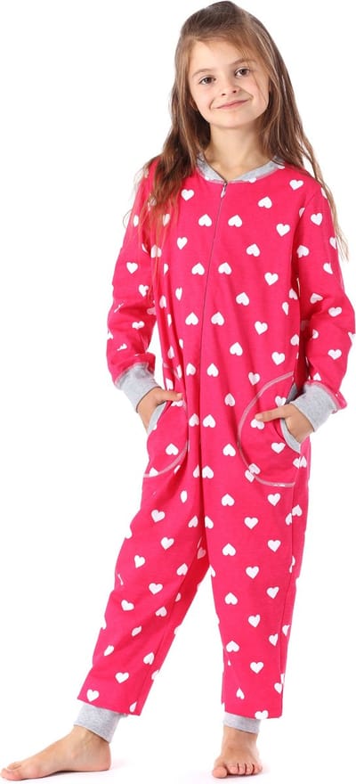 Merry Style Kinder Pyjama - ronde hals - lange mouwen - lange broek met zakken - Katoen - MS-MS10-186-PJ - Rosa Herzen Melange - 122-128