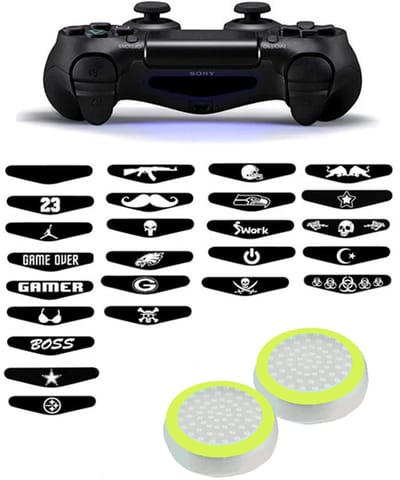Gadgetpoint - Thumb Grips + Stickers voor PS4, PlayStation 4 - Gaming Thumbgrips - Performance Thumbsticks - Anti-Slip Joystick Caps - Bescherming Accessoires - Wit/Lichtgroen + Willekeurige Sticker