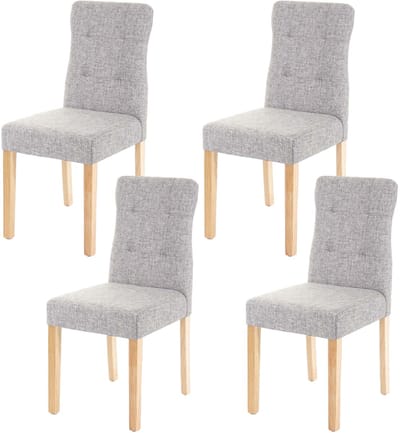 Set van 4 eetkamerstoelen MCW-E58, stoel eetkamerstoelen, MVG-gecertificeerd ~ stof/textiel grijs, lichte poten