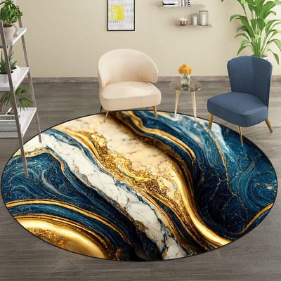 Abstracte Decoratie Luxe Ronde Vloerkleden Woonkamer Marmer Goudkleurig Tapijt Huis Bank Stoel Zachte Voetmat Wasbaar Slaapkamer Garderobe Vloerkleed 140cm 55.11 in