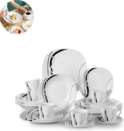 Luxe Serviesset – 30 delig – 6 persoons – Porselein - Bordenset – Dinner platen – Dessertborden - Kommen - Mokken - Schaaltjes - Wit