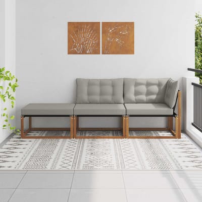 vidaXL - 3 - st - Buiten - bank - set - Massief - Acacia - Hout - Naturel - en - lichtgrijs