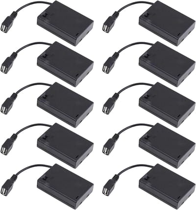 Batterijhouders - Batterijboxen - Verlichting - Met USB poort - 10 stuks - Zwart