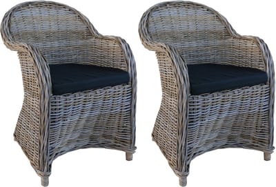 Decomeubel - Rotan Stoel Kubu Grey met zwart Kussen - set van 2 stoelen