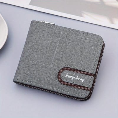 Casual Heren Korte Portemonnee Canvas Solide Korte Portemonnees Heren Rits Vintage Heren Portemonnee Munt Portemonnee Multifunctionele Kaarten Portemonnee grijs