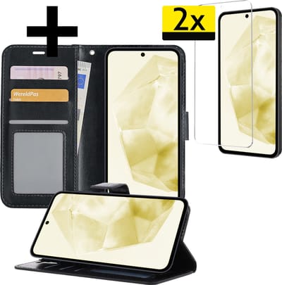 Hoesje - Met 2x Screenprotector - Geschikt voor Samsung Galaxy A35 - Luxe Pasjeshouder - Bookcase Portemonee - Flip Case - Kunstleer Book Case - Flipcase Hoes - Book Cover - Walletcase - Portemonneehoes - Telefoonhoesjes - Zwart