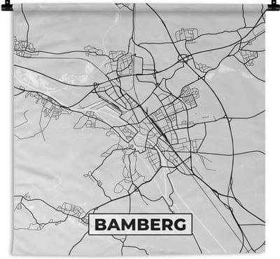 Wandkleed - Wanddoek - Plattegrond - Duitsland - Bamberg - Stadskaart - Kaart - 180x180 cm - Wandtapijt