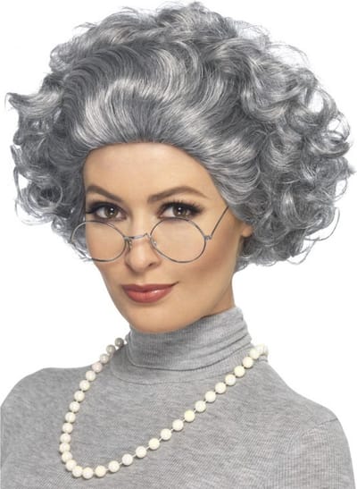 Smiffys Oma verkleedsetje voor dames - grijs - pruik/bril en ketting - Oude vrouw - Carnaval
