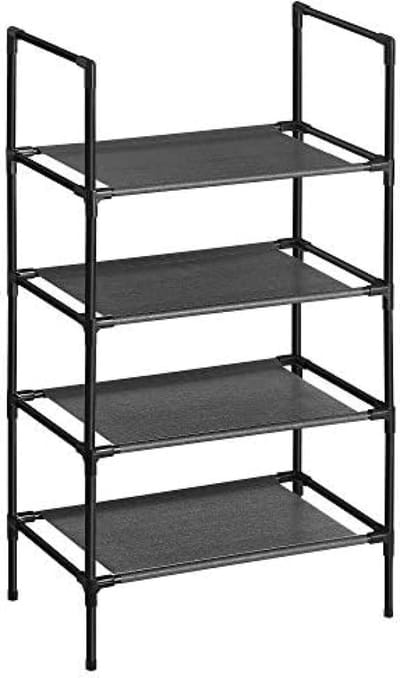 Schoenenrek, 4 niveaus, schoenenopberger, smal, 28 x 45 x 80 cm, metalen frame, planken van vliesstof, voor hal, slaapkamer, 28 x 45 x 80 cm, Zwart