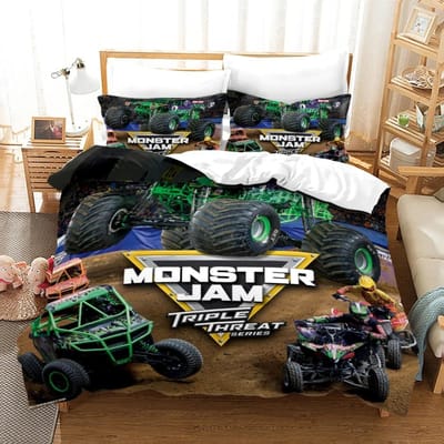 Monster Jam Beddengoed Set Eenpersoons Twin Vol Queen King Size Monster Jam F1 Bed Set Volwassene Kind Slaapkamer Dekbedovertrek Sets 3D Print 022 70x133cm 2pcs