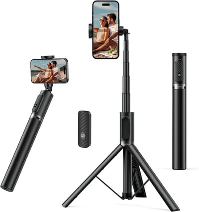 Famanu – Selfiestick 140 cm met telefoonstatief en bluetooth afstandsbediening, uitschuifbaar aluminium statief