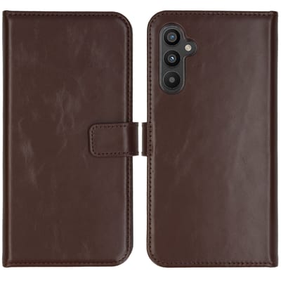 Selencia Hoesje - Geschikt voor Samsung Galaxy A34 (5G) - Echt Lederen Bookcase - Bruin
