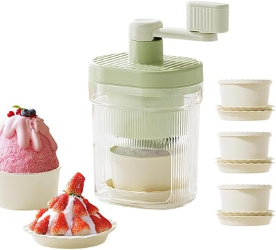 IJsmachine Set - Sneeuwkegel Maker - Desserts Maken - Handmatig Draaien - 3 Mokken - Wit