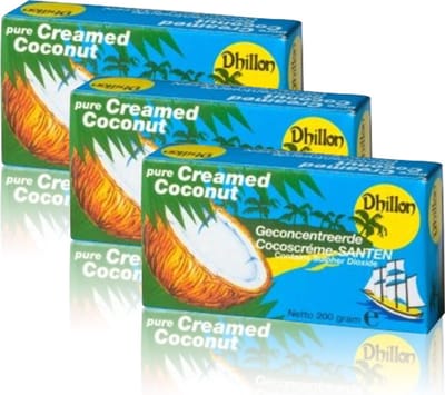 Dhillon Santen geconcentreerde cocoscreme - voor oosterse gerechten - 3 x 200 gram