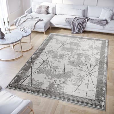Tapiso Crystal Vloerkleed Donkergrijs Lijnen Modern Tapijt Maat- 80x150