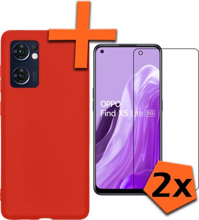 Hoes - Met 2x Screenprotector - Geschikt voor OPPO Find X5 Lite - Sterk & Shockproof - Back Cover - Siliconen Case - Telefoon Hoes - Rood