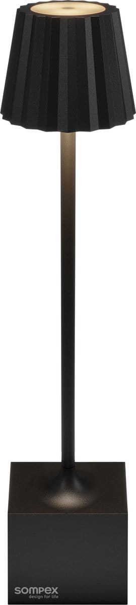 Sompex | Tafellamp Dennis | zwart | Accu | Dimbaar / 29,5cm hoog / tafellamp / ideaal zonder snoer / oplaadbaar met bijgeleverde kabel / kan zonder snoer overal neergezet worden
