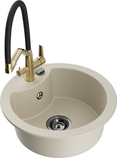 Mexen Diego granieten gootsteen 1-komor met keukenmengkraan Duo, beige - 6512-69-671701-57-B