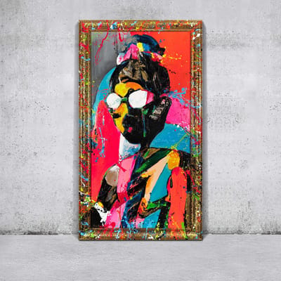 YS Schilderij - Handgeschilderd canvas schilderij - Wanddecoratie Figuur - Kleurrijk - Modern - Muurdecoratie woonkamer - Slaapkamer decoratie - Kamer accessoires - Abstract schilderij mens - schilderij canvas Vrouw Gold 140x70