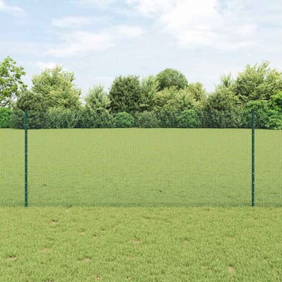 vidaXL - gelast - draadhek - met - palen - 25 - x - 1 - m - Gegalvaniseerd - staal - Groen