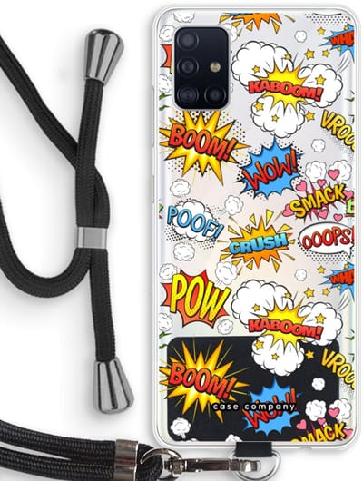 Case Company® - Hoesje met koord geschikt voor Samsung Galaxy A51 4G hoesje met Koord - Pow Smack - Telefoonhoesje met Zwart Koord - Bescherming aan alle Kanten en Over de Schermrand