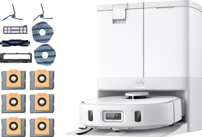 eufy X10 Pro Omni - Complete Robotstofzuiger wit - Met dweil en Vervangingssets - Robot Vacuum 8000 Pa zuigkracht - Tapijt detectie - AI-obstakel vermijding- Wast en droogt de dweil- Automatisch legen en vullen