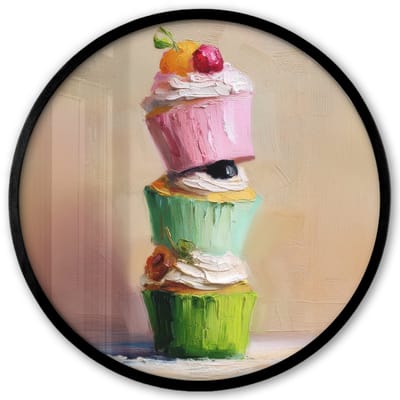 Poster in lijst Rond - Fotolijst 40x40 cm - Posters - Cupcakes - Gestapeld - Kleurrijk - Fruit - Ronde posterlijst zwart - Decoratie - Wanddecoratie woonkamer - Muurdecoratie slaapkamer