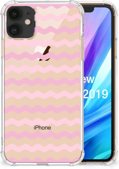 Apple iPhone 11 Doorzichtige Silicone Hoesje Waves Roze