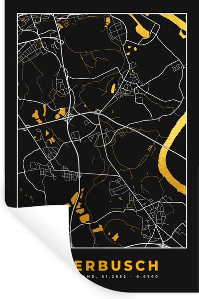 Muurstickers - Sticker Folie - Stadskaart – Plattegrond – Duitsland – Goud – Meerbusch – Kaart - 20x30 cm - Plakfolie - Muurstickers Kinderkamer - Zelfklevend Behang - Zelfklevend behangpapier - Stickerfolie