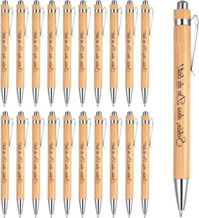 Set van 20 Gepersonaliseerde Houten Balpennen met Gravure, Bedankje voor Gasten, Trouwerij, Collega en Educator Cadeau