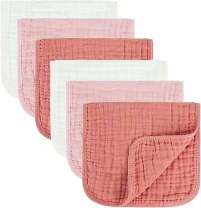 6x Groot & Zacht Spuugdoekje Katoen Mousseline - Absorberende Luiers voor Baby & Pasgeboren (Wit & Roze)