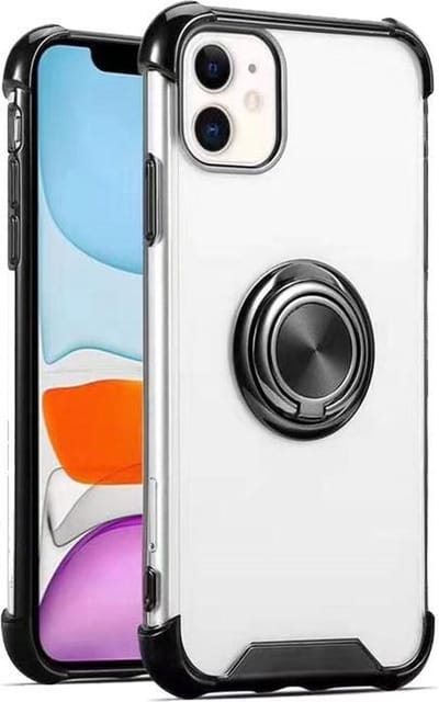 Hoesje Geschikt voor iPhone 12 / 12 Pro hoesje - Backcover met Ringhouder - Verstevigde hoeken - Transparant / Zwart
